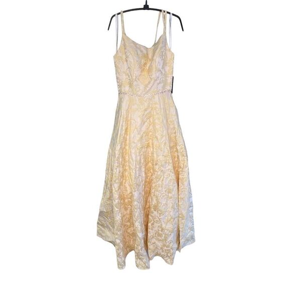 Lucci Lui NWT Floral Jacquard Corset Formal Dress in Yellow Size 6 - Picture 1 of 7
